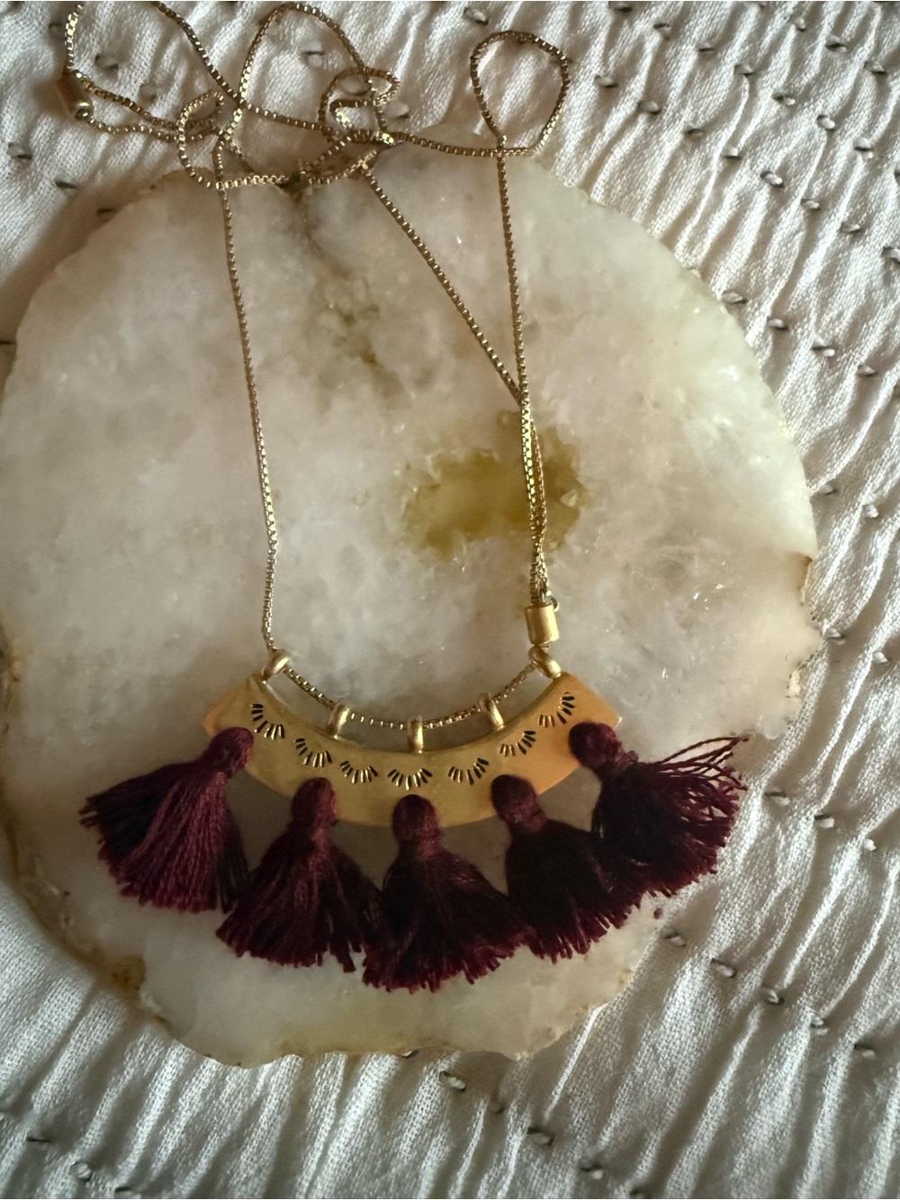 Madewell Gold-Tone Necklace with Burgundy Tassels